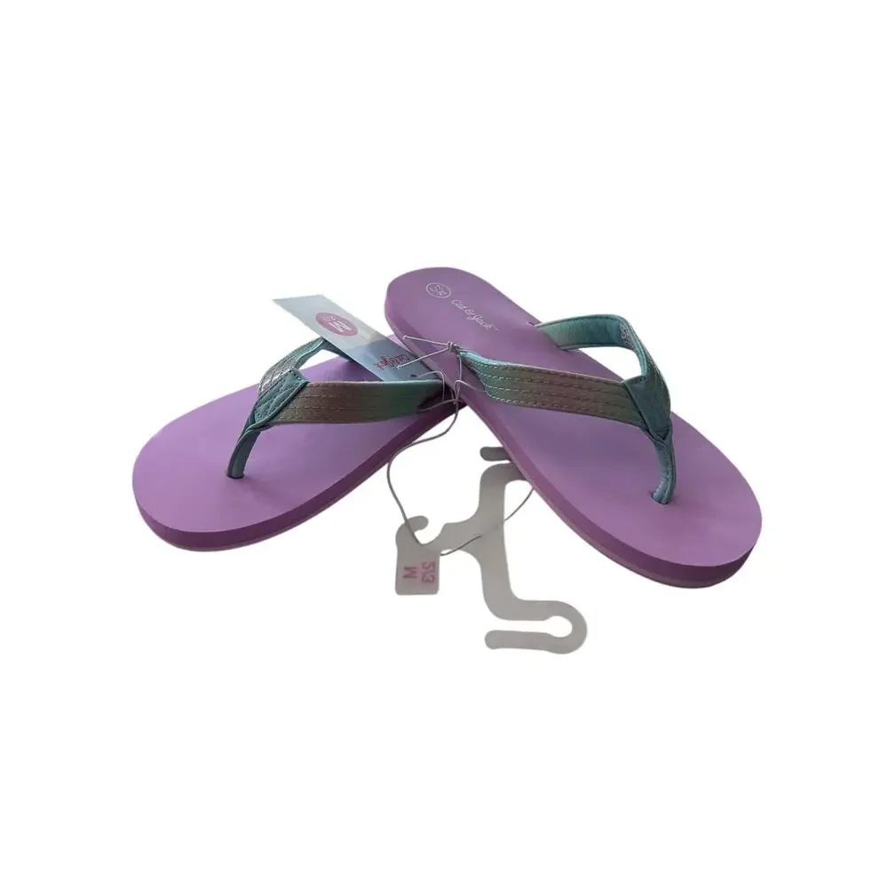 New Girls Cat & Jack Pink Blue Glittery Flip-flops size Medium 2/3